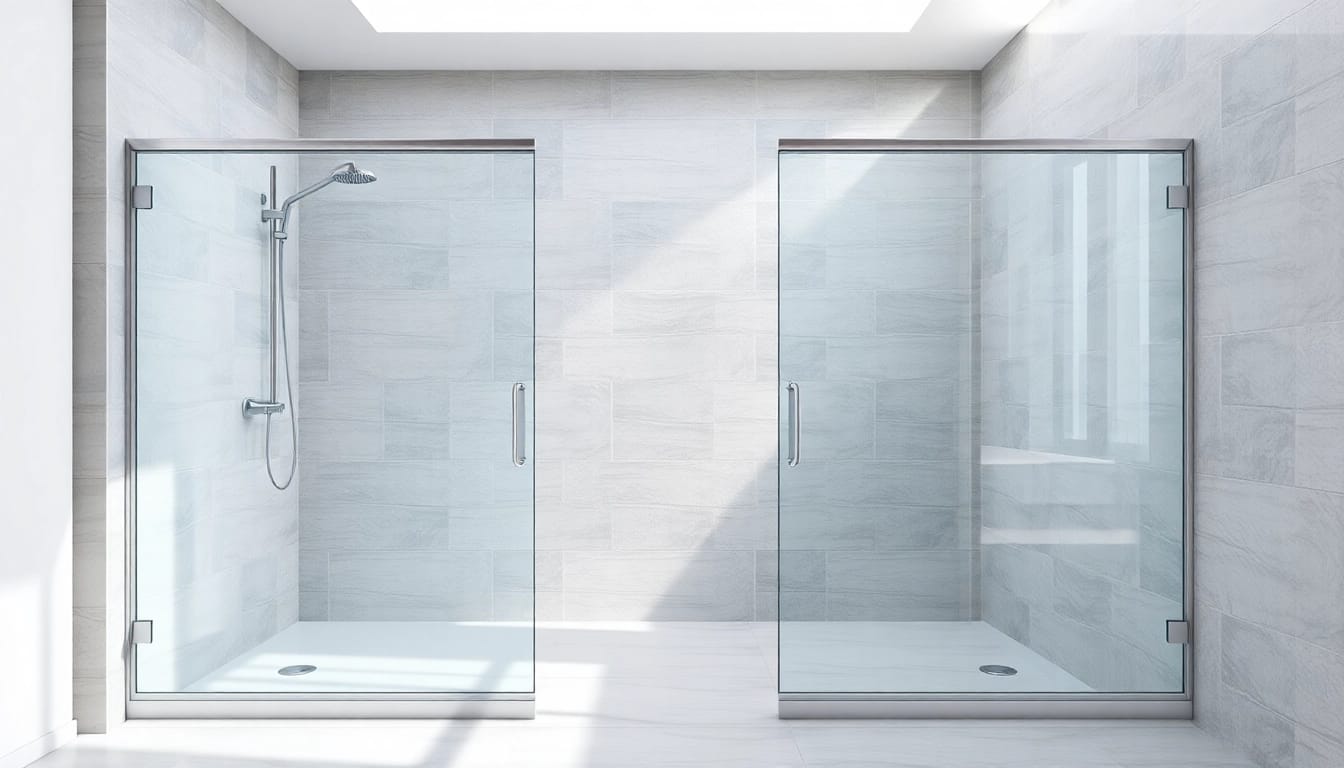 Explore elegant shower screens for wet rooms in a stylish bathroom setting with sleek glass panels.