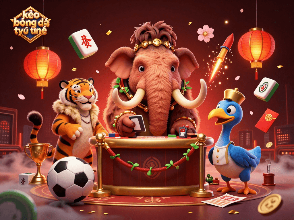 Engage with kèo bóng đá trực tuyến in this vibrant sports betting scene featuring a woolly mammoth bouncer.
