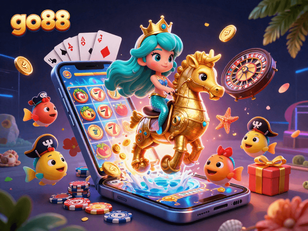 Experience thrilling slots with go88, featuring a vibrant mermaid princess and exciting game elements.