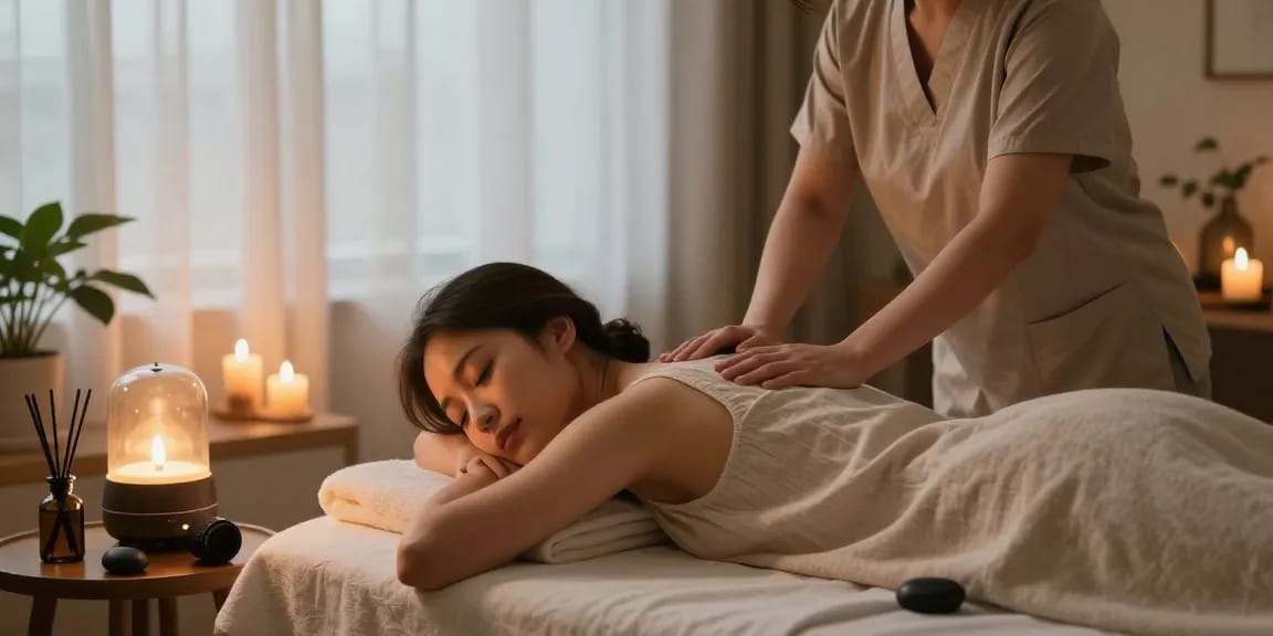 Namyangju출장안마 - Professional massage therapy session in a serene home spa setting enhancing relaxation.