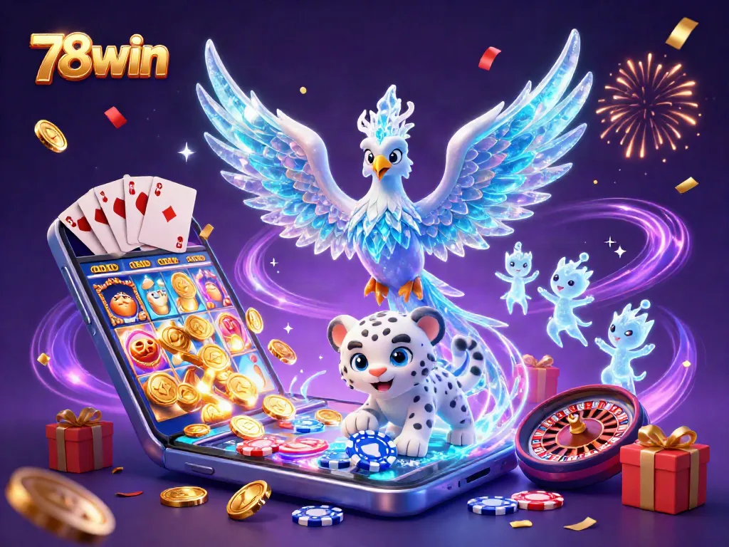 Embrace your luck with 78win's vibrant 3D gaming scene featuring dynamic characters and engaging casino elements.