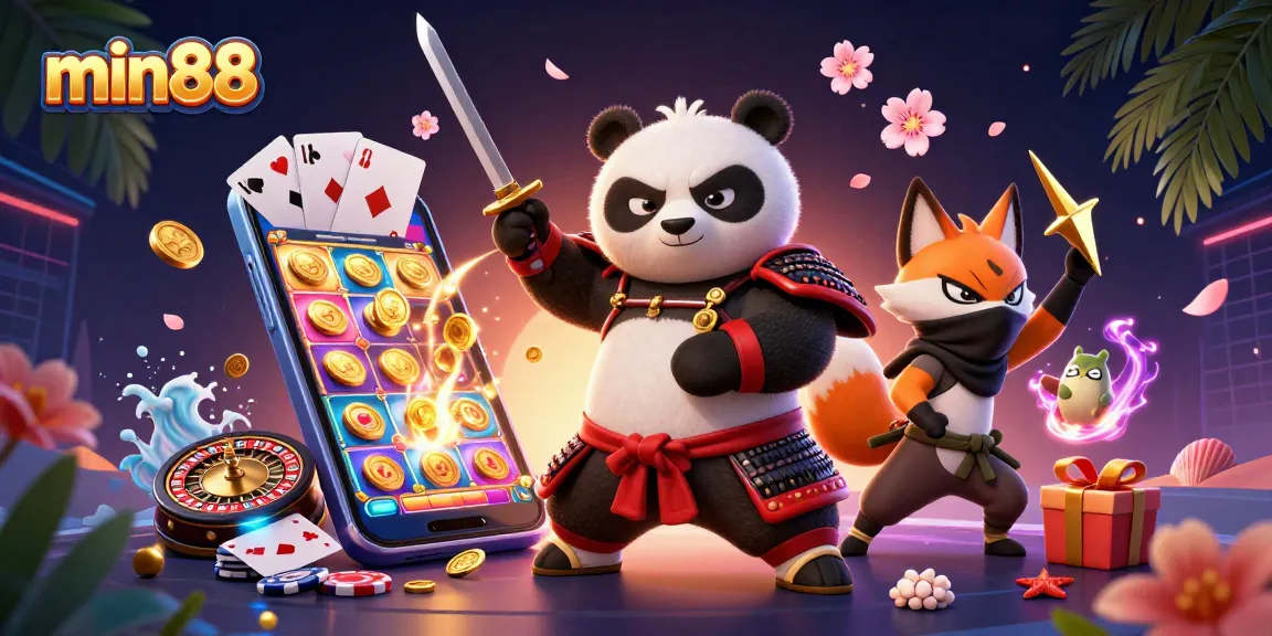 Engage with min88's thrilling slots experience featuring dynamic 3D characters and vibrant gaming elements.