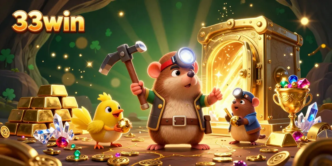 Experience the excitement of 33win as a treasure hunter discovers riches in a colorful casino adventure.