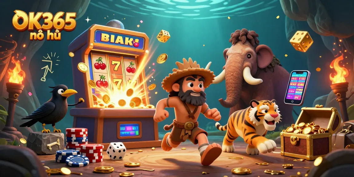 Experience the thrill of OK365 nổ hũ with a vibrant 3D casino scene featuring exciting jackpots and fun game elements.