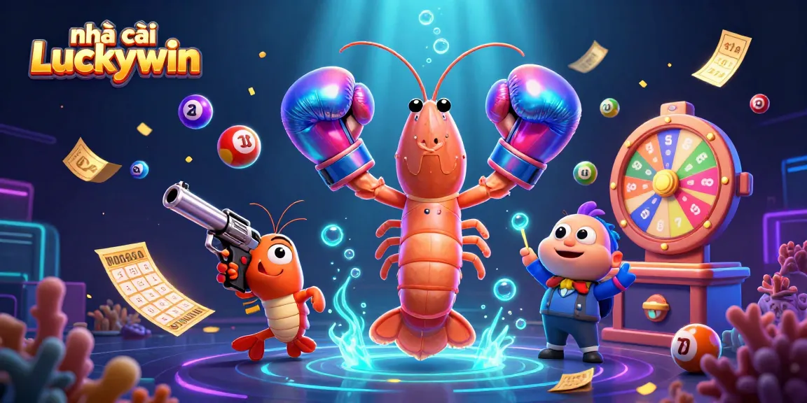 Engage in exciting moments at nhà cái Luckywin with vibrant lottery balls and thrilling prize elements in a colorful casino scene.