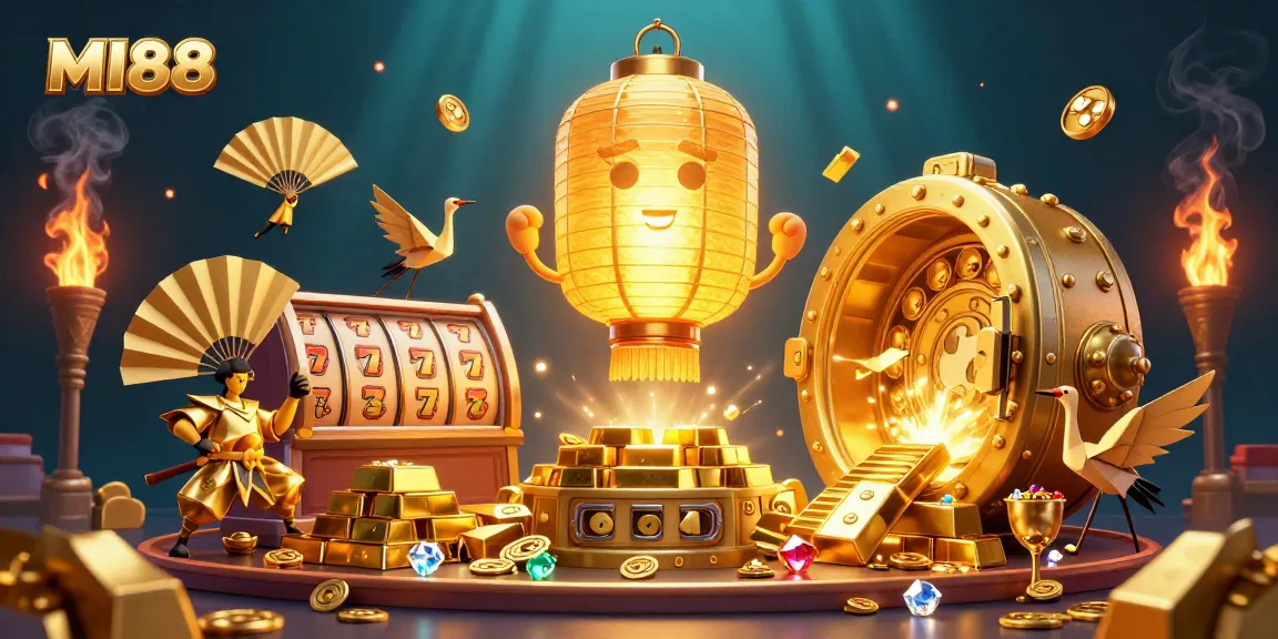 Experience the excitement of MI88 with vibrant casino games, treasures, and action-packed scenes.