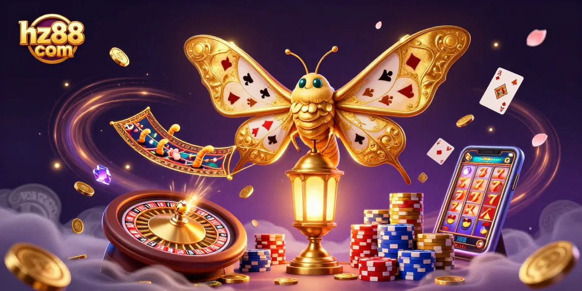 Experience the excitement of hz88 com with a vibrant 3D casino scene featuring a majestic atlas moth.