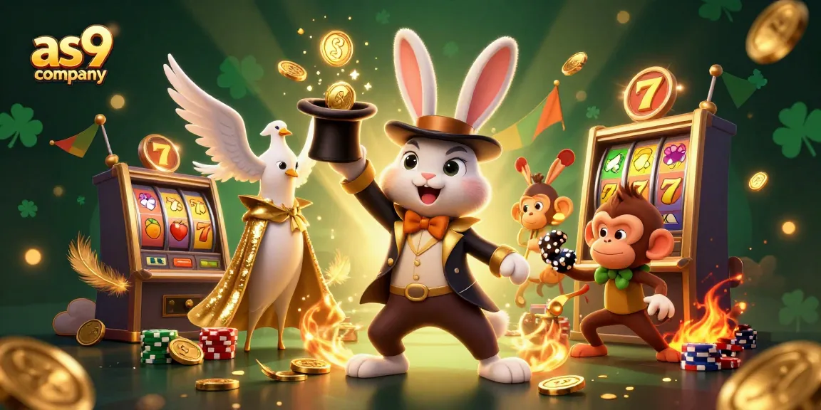 Engage with the thrilling as9 company casino scene featuring a magician rabbit and vibrant slot elements.