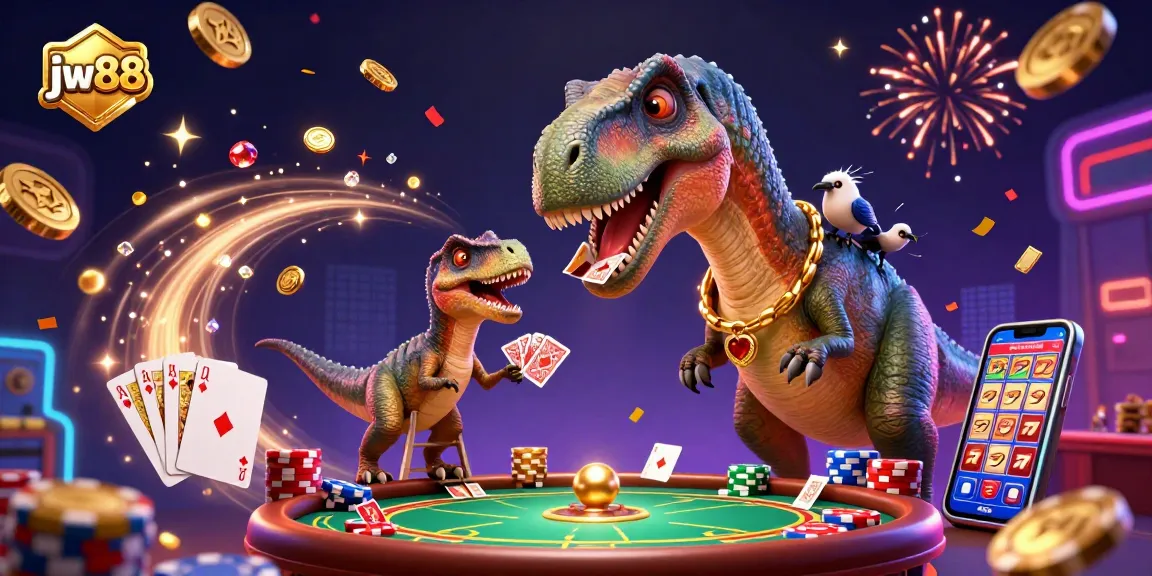 Interact and win big at jw88 with a 3D casino scene featuring vibrant characters and exciting game elements.