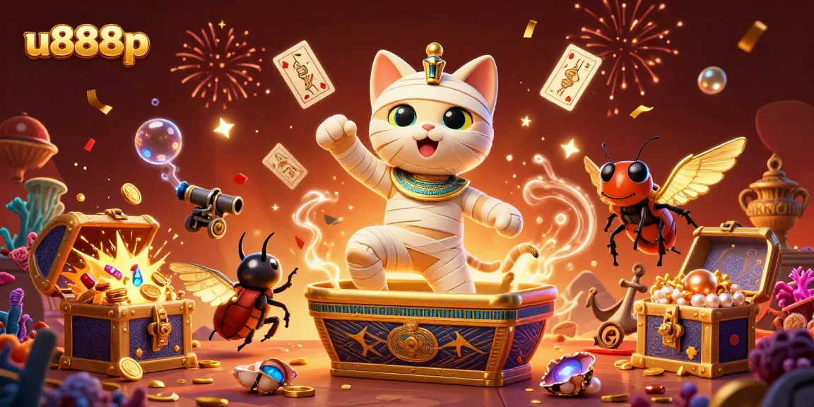 Experience thrilling gameplay at u888p with a lively mummy cat and glimmering treasures!