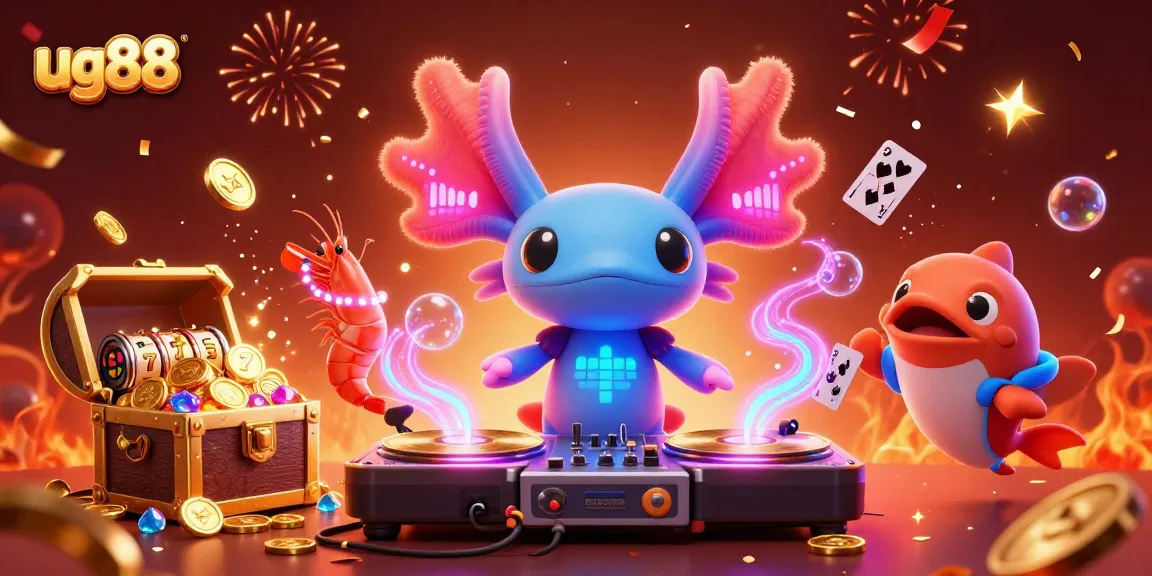 Spin to win with ug88 in vibrant underwater casino-themed 3D art featuring dynamic characters.