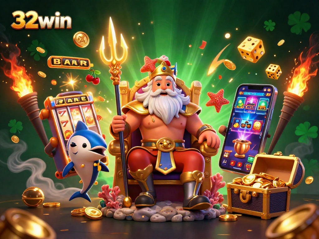 Experience thrilling jackpots at 32win with an exciting 3D slots scene featuring classic casino elements.