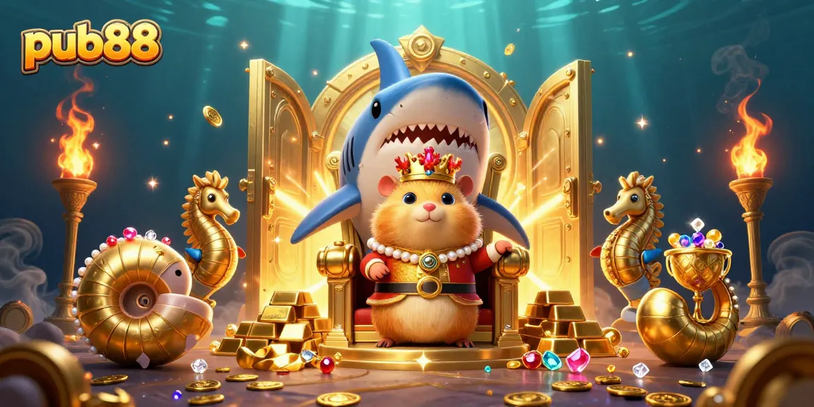 Experience thrilling casino adventures at pub88 with a golden hamster king amidst riches and treasures.