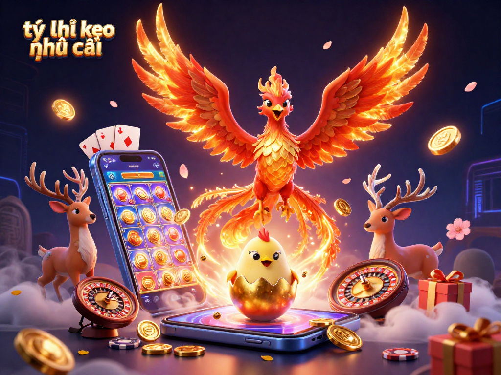 Engage with tỷ lệ kèo nhà cái for thrilling betting experiences featuring a vibrant phoenix and casino elements.