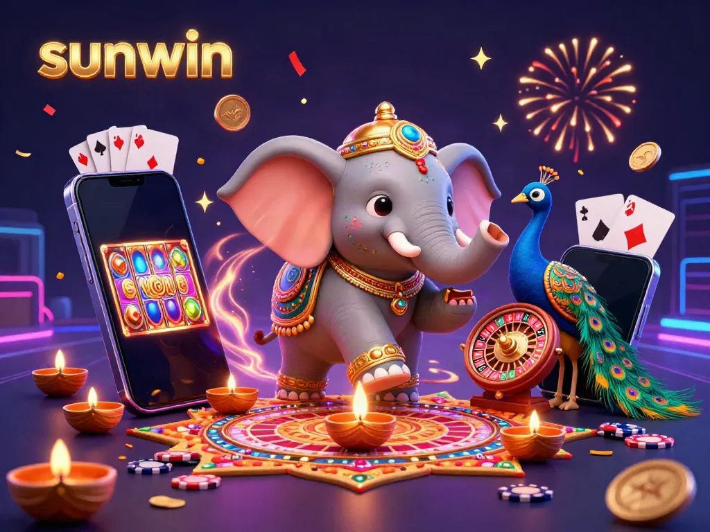 Experience thrilling gameplay with sunwin's vibrant casino scene featuring an elephant and slot games.