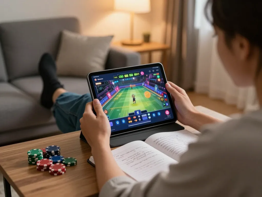 Experience Hitclub app gameplay in a cozy home setting, enhancing online gambling engagement.