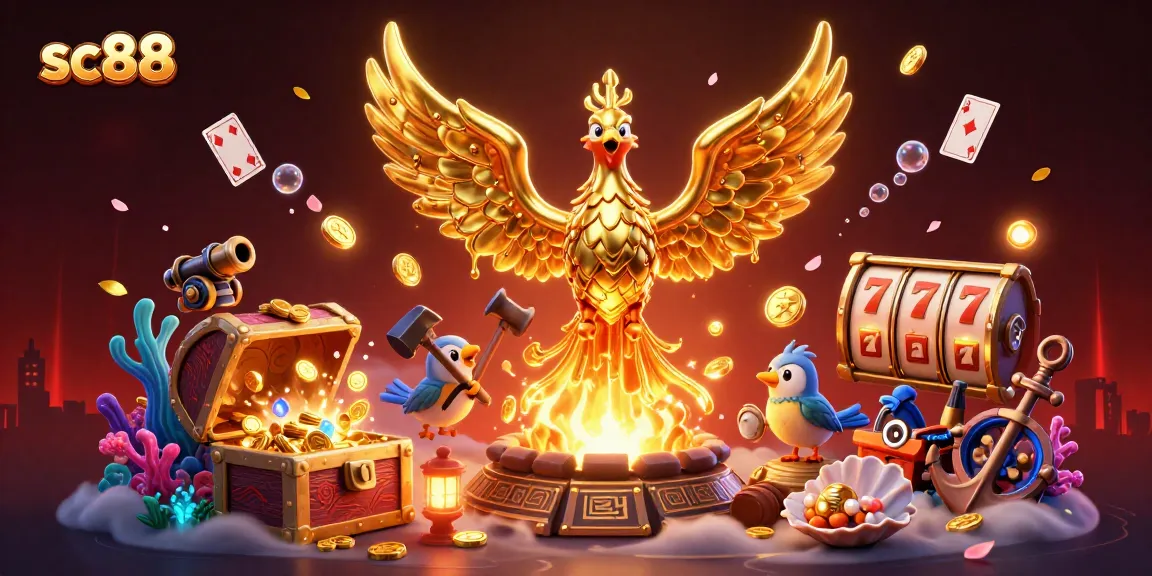 Experience thrilling action at sc88 with a captivating 3D golden phoenix and vibrant casino elements.