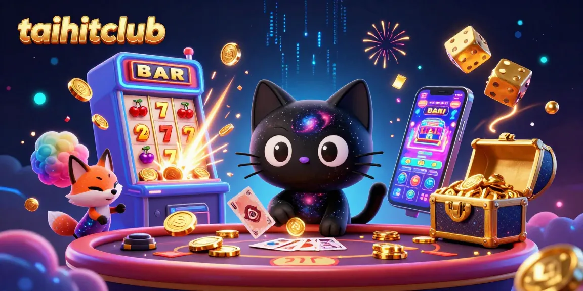 Engage with taihitclub as a black hole cat pulls in casino chips, surrounded by vibrant gaming elements.