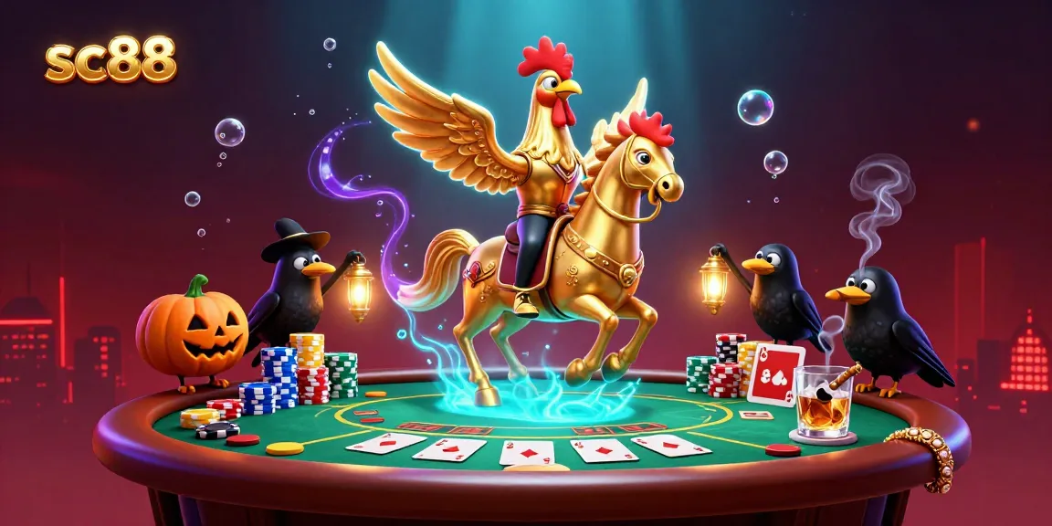 Experience the excitement of sc88 with a vibrant casino scene featuring a golden rooster and poker elements.