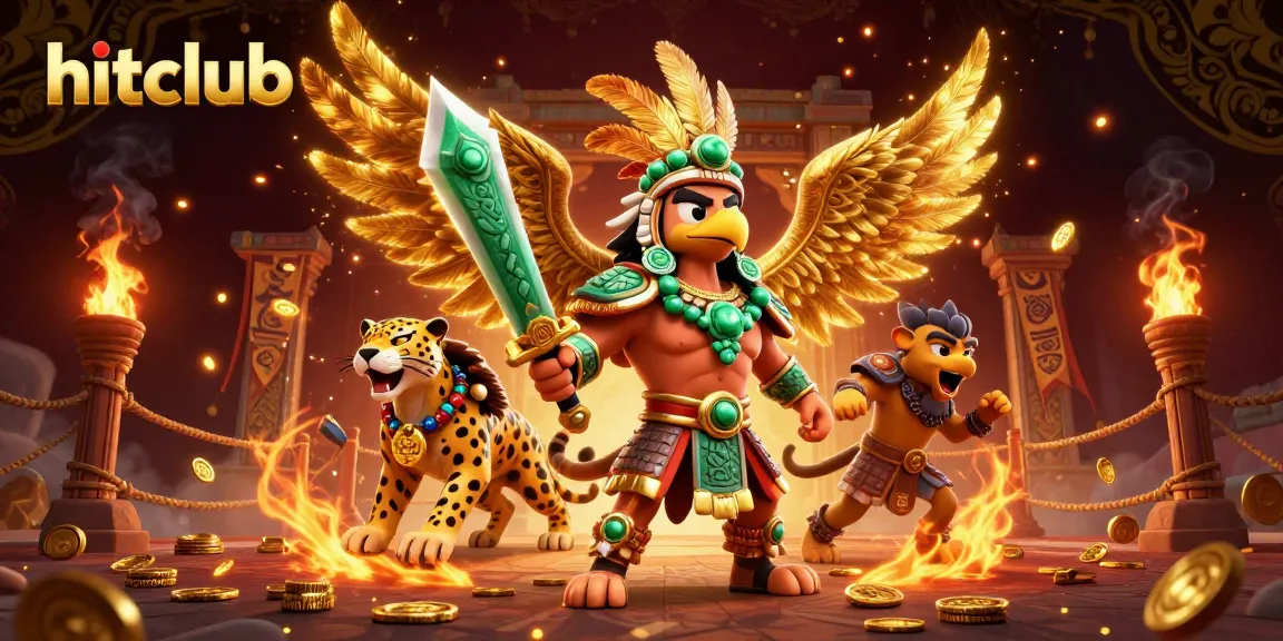 hitclub engages players with vibrant gaming environment featuring Aztec warriors and golden tokens.