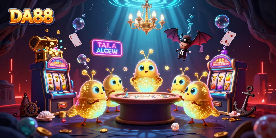 Engage with DA88 at a vibrant cave casino illuminated by glowworms and filled with slot machines.
