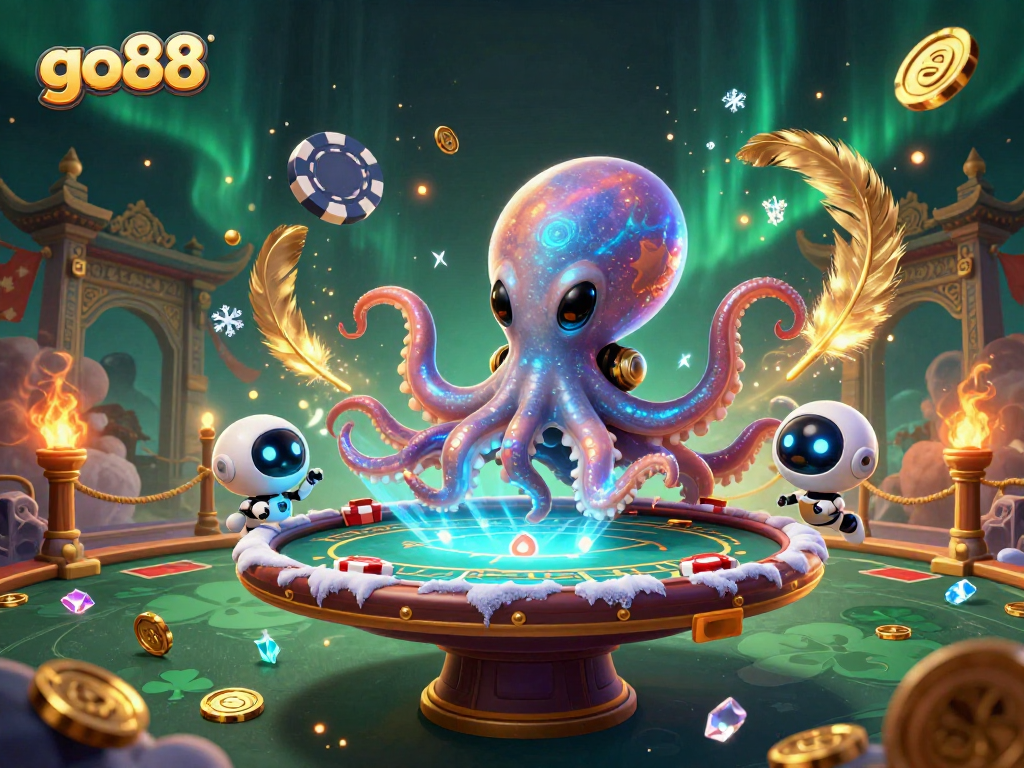 Engage with go88's immersive casino world featuring an alien octopus at a holographic poker table.