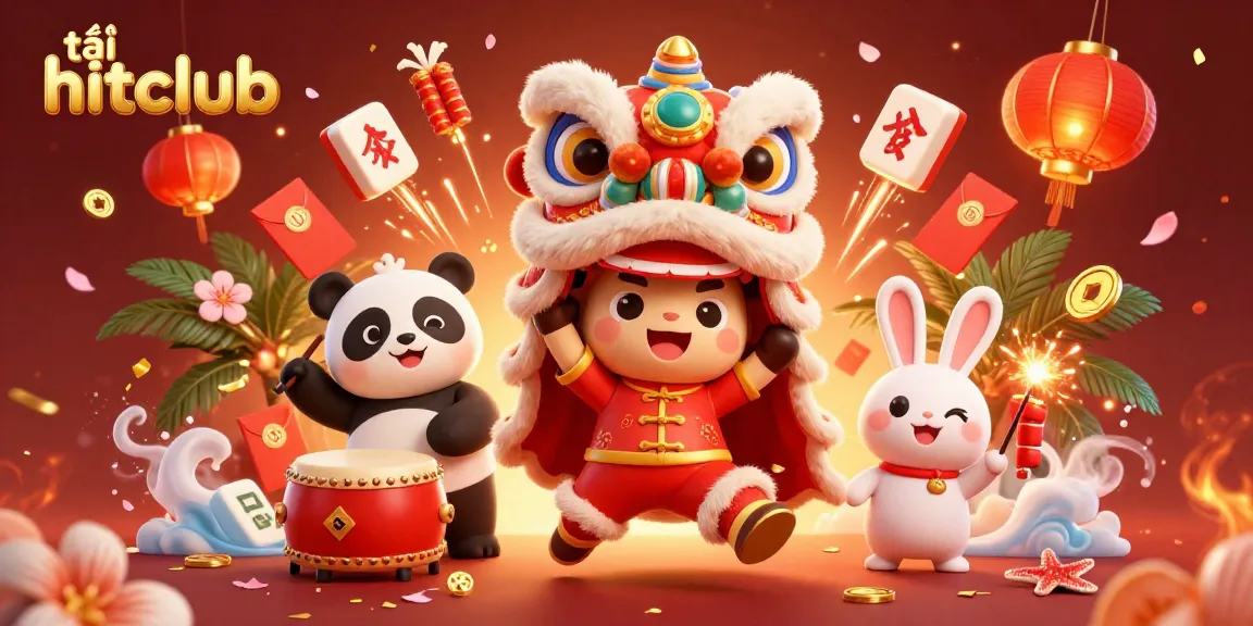 Play exciting casino games with tải hitclub in this vibrant 3D illustration featuring festive characters.