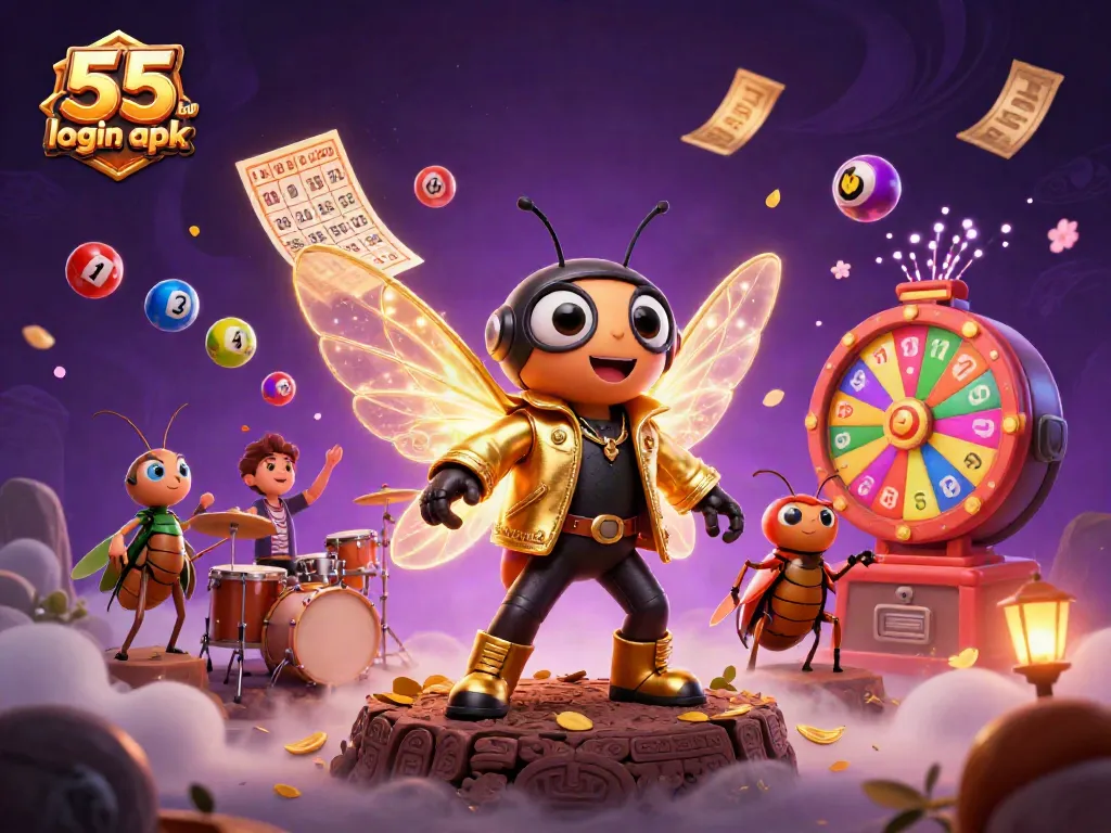 Engage in thrilling games with 55 club login apk illustrated by vibrant characters and dynamic lottery elements.