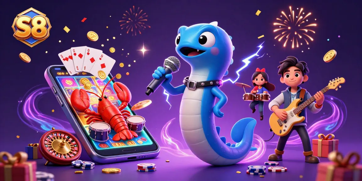 S8 players enjoy thrilling slot gaming surrounded by luxurious underwater casino characters and festive elements.