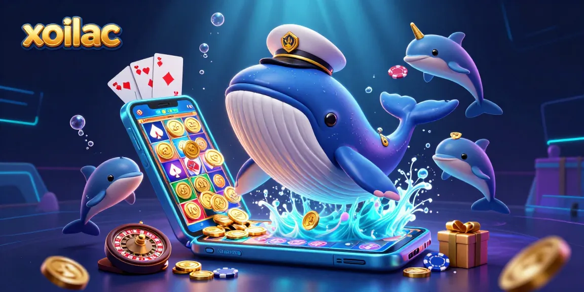Experience thrilling gameplay with xoilac's captivating whale and dolphins amidst vibrant gaming elements.