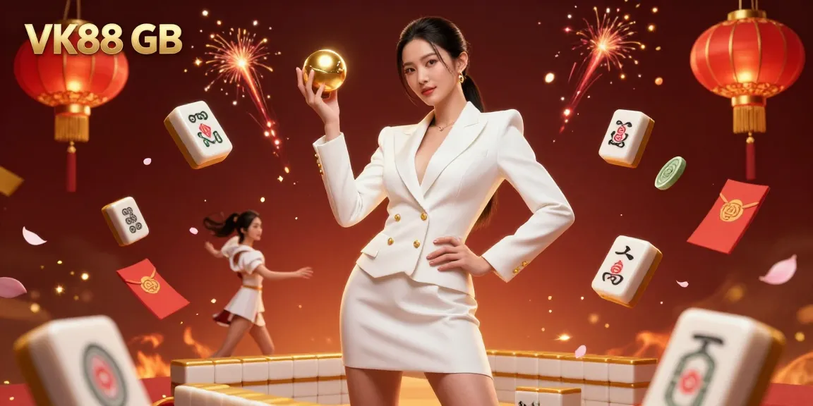 Engage in the vibrant world of VK88 GB with a captivating roulette scene featuring Asian elegance and festive casino elements.