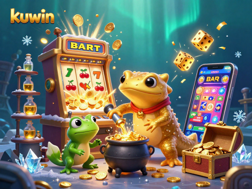 kuwin players enjoy an exciting jackpot explosion with golden coins in a dynamic casino scene