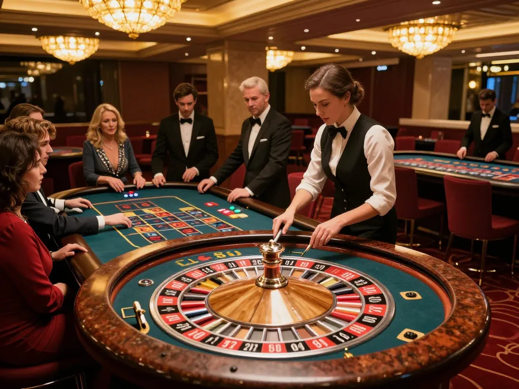 Players placing bets at a vibrant roulette table in the luxurious LC88 casino atmosphere.