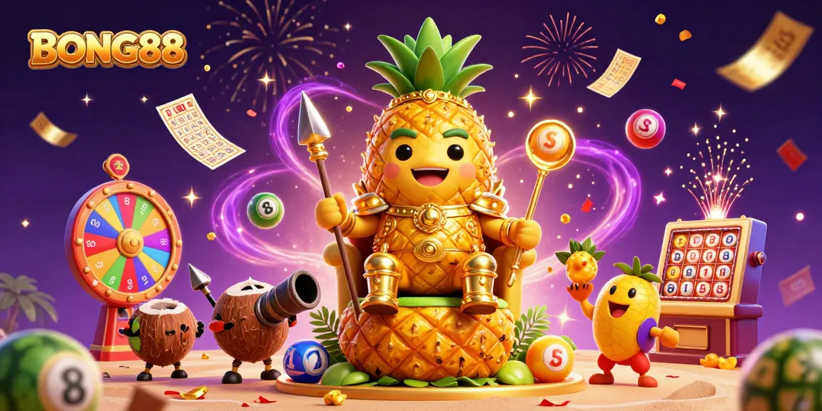 BONG88 features playful casino characters amidst colorful lottery elements and dynamic cash excitement.
