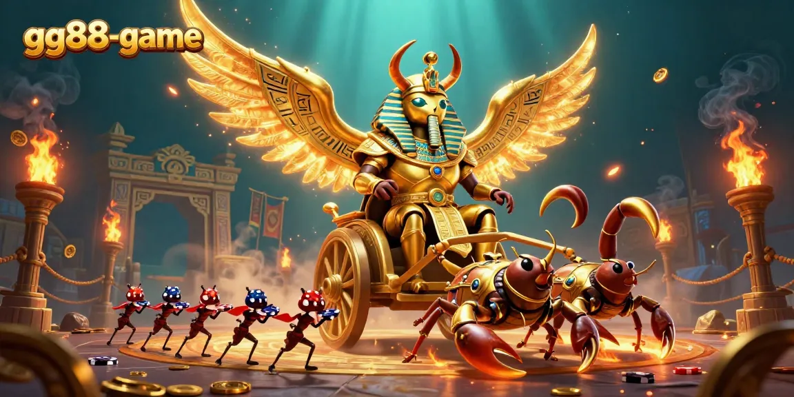 Engage in thrilling gameplay at gg88-game, featuring a golden scarab beetle and scorpions in action.
