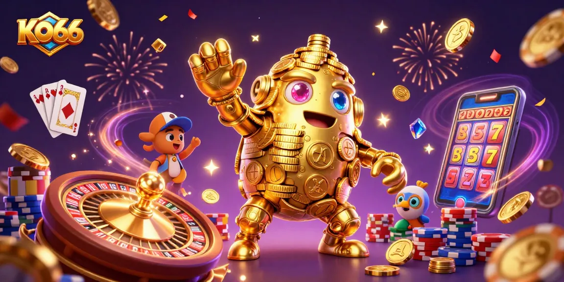 KO66 captivates with a vibrant casino scene filled with golden treasures and dynamic gameplay elements.
