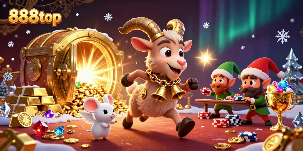 Experience thrilling games at 888top with a festive casino scene featuring Krampus and holiday cheer.