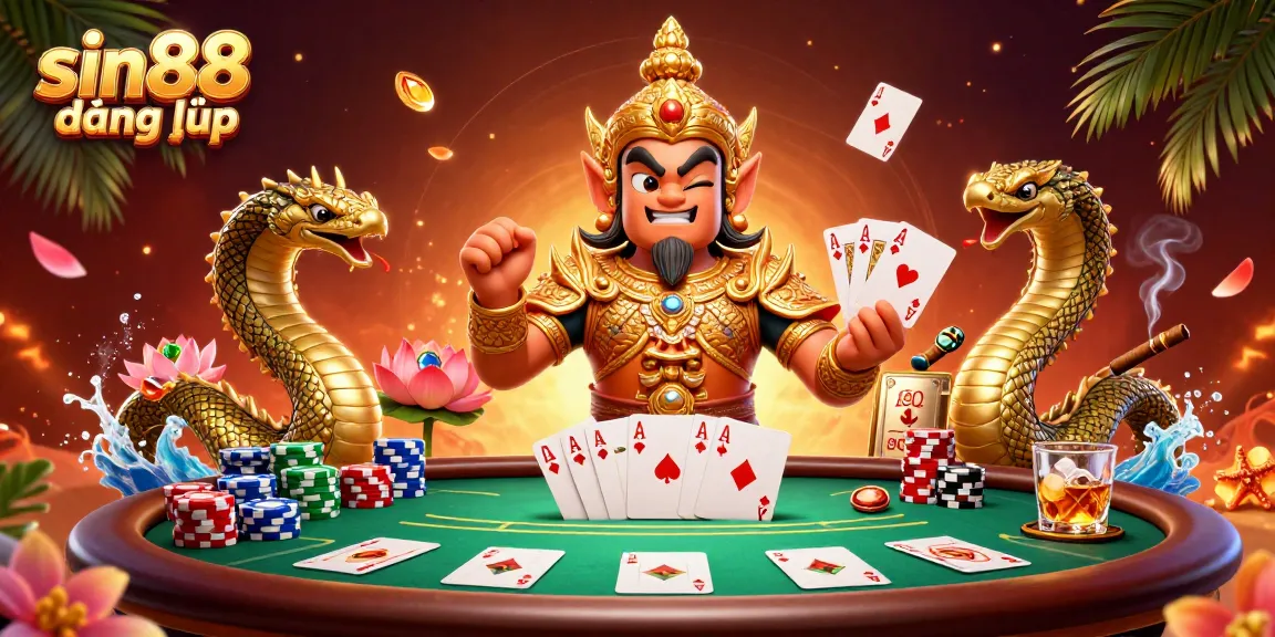 Experience sin88 đăng nhập with vibrant casino action featuring a guardian, poker chips, and lively gameplay.