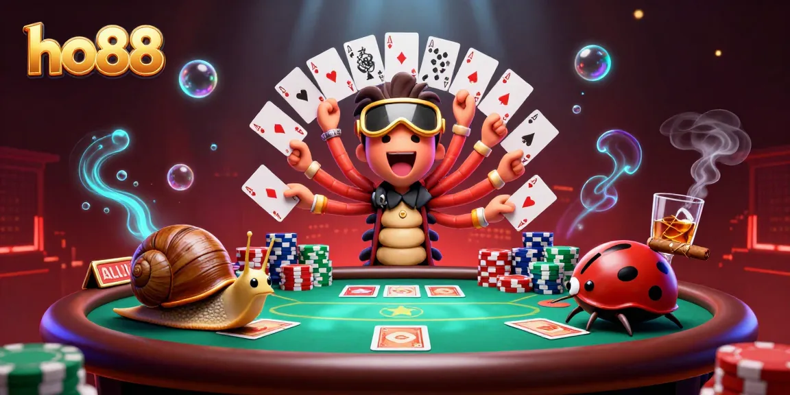 Experience the thrill of ho88 with a vibrant casino scene featuring a busy dealer and chip stacks.