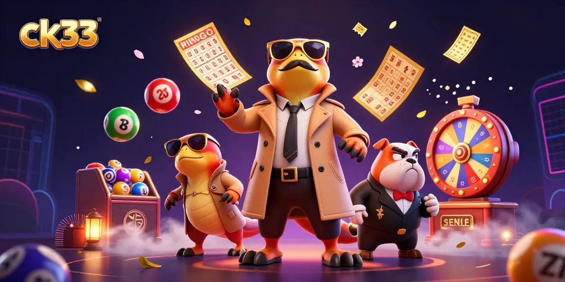 Engage in exciting gaming at ck33 with colorful lottery balls and 3D characters in a casino scene.