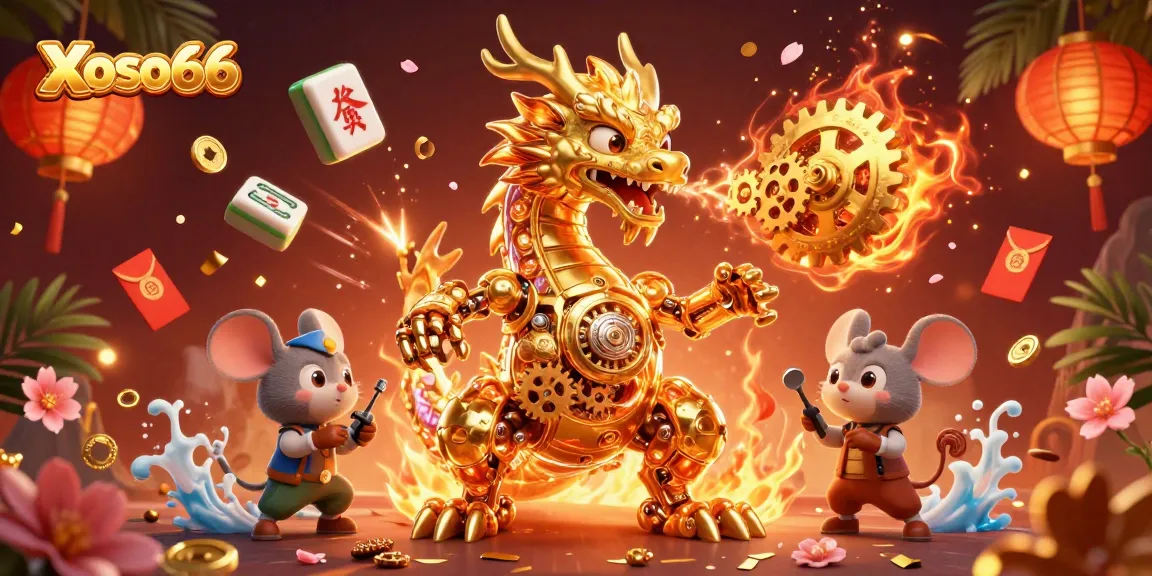 Xoso66 engages users with vibrant casino elements and a dazzling dragon in a thrilling gambling scene.
