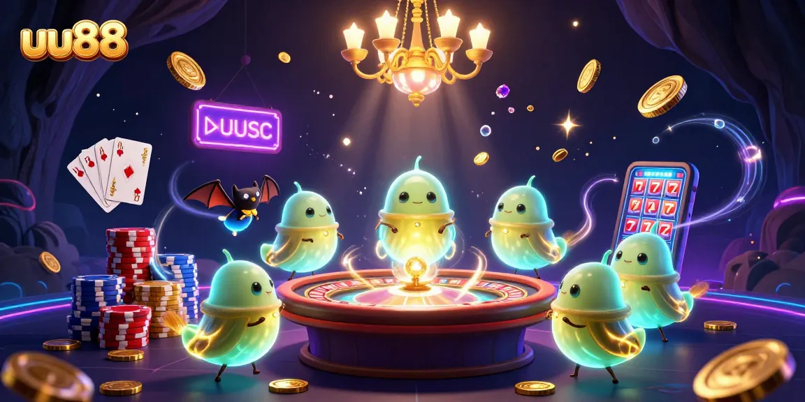 uu88 casino scene illuminating with vibrant glowworms, depicting thrilling gameplay action