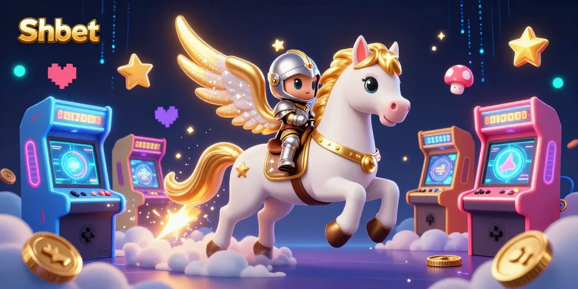 Experience thrilling gaming with Shbet, where a celestial horse and knight race through a vibrant, casino-themed landscape.