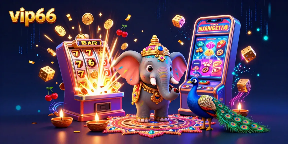 Experience vibrant gaming excitement at vip66 with colorful Diwali-themed casino illustration.