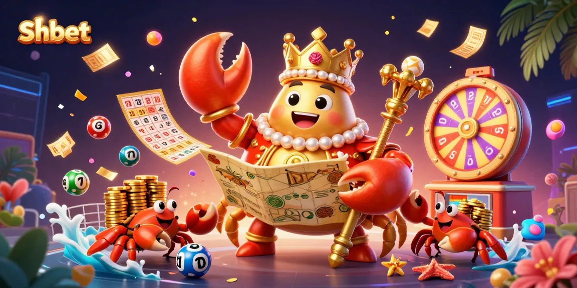 Join Shbet's massive golden crab emperor in a vibrant 3D casino adventure with treasures and games!